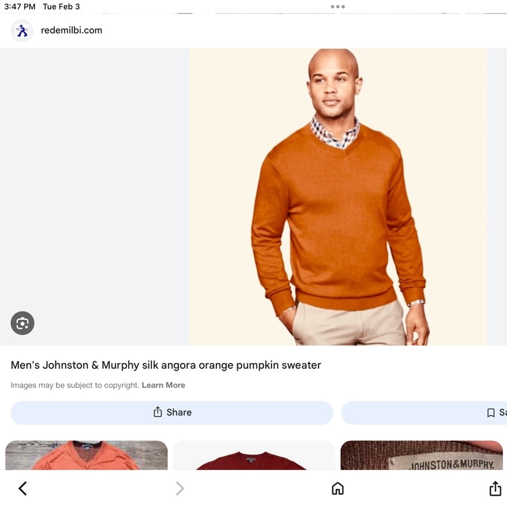 Johnston & Murphy Men's Silk Blend V-Neck Sweater in Orange
